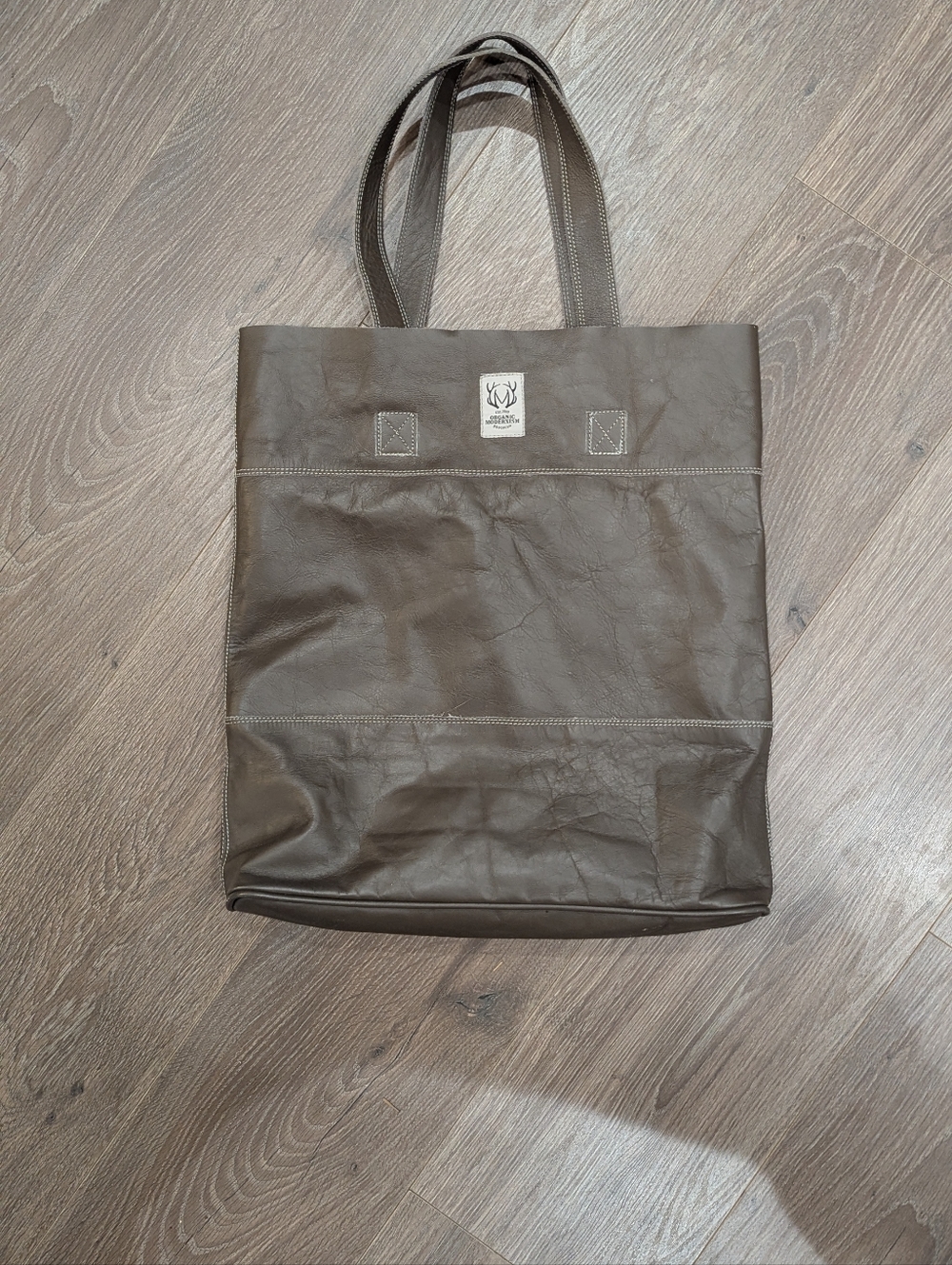 Canvas Tote Bag with Leather-Look Finish - Brown